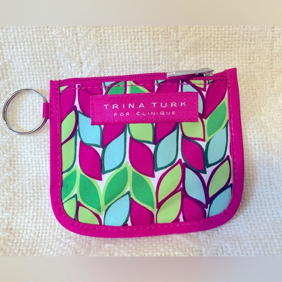 Trina Turk for Clinique Makeup Bag Set Pink, Green Blue Leaf Pattern - Picture 8 of 11